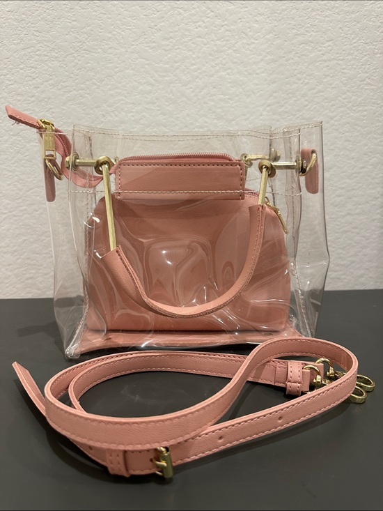 Handbags - Clear Pink Tote Bag with Removable Pink Insert